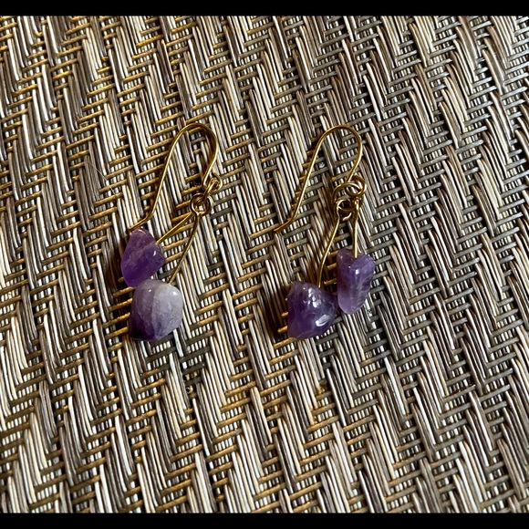 Raw Amethyst Drop earrings, gold plated, Vintage - Picture 4 of 5
